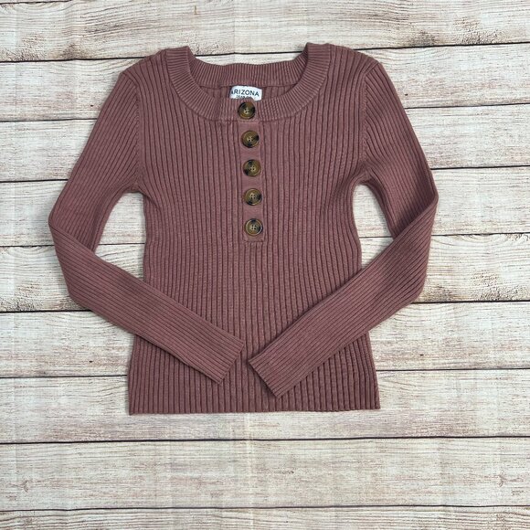 Arizona Jean Co Women's Ribbed Button Front Sweater Medium Dusty Rose Pink - Picture 1 of 9